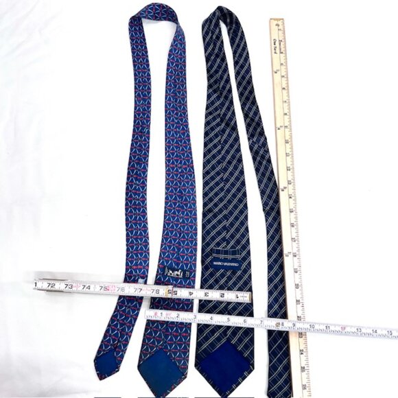 Set 2 Neckties: Hermès Geometric &  Mario Valentino +1 Burberry Handkerchief(51) - Picture 11 of 16